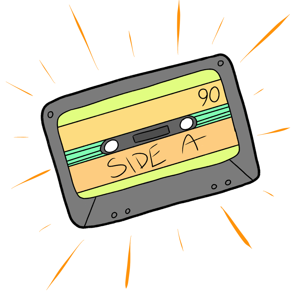 A gray cassette tape that says 'Side A' on it.