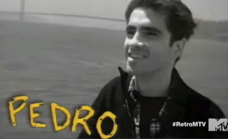 A portrait of a person in black and white, and the name PEDRO in a handwritten font