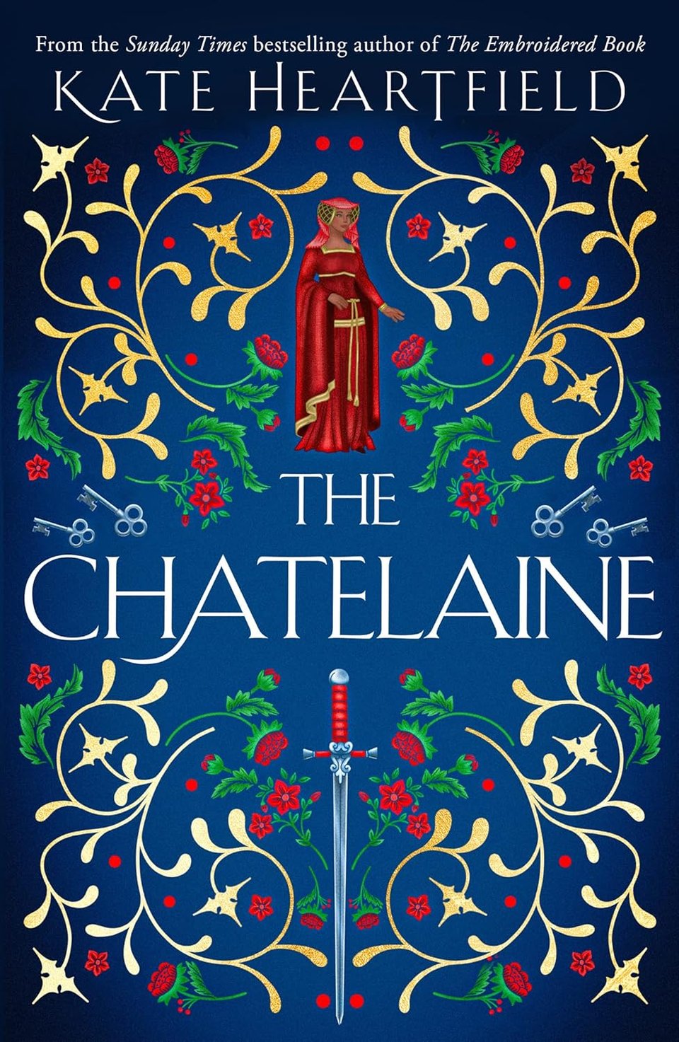 The cover of The Chatelaine by Andrew Davis is blue with medieval elements.