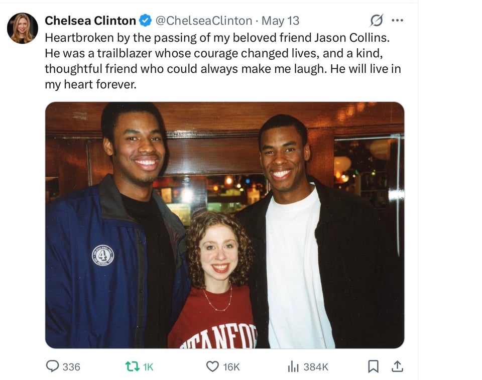 Jason Collins is loved by Chelsea Clinton