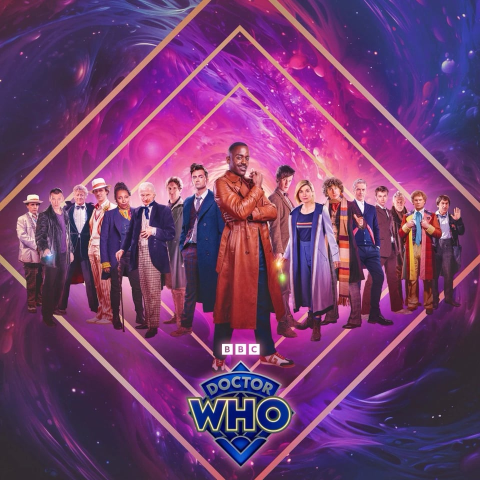All seventeen Doctors (including the War Doctor and Fugitive Doctor), with Fifteen in the center.