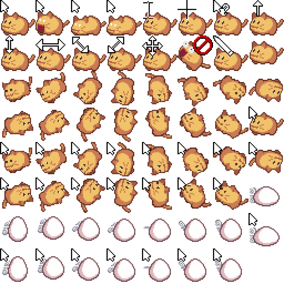 Spritesheet of a cat mouse cursor