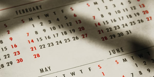 Calendar of the first half of the year