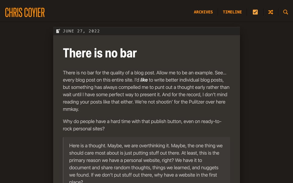 A post with the title “There is no bar”