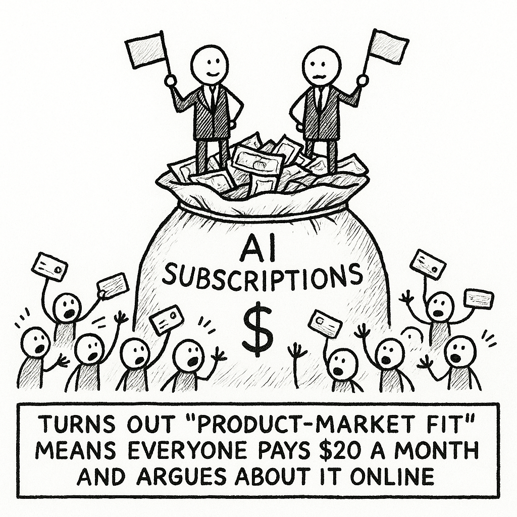TURNS OUT "PRODUCT-MARKET FIT" MEANS EVERYONE PAYS $20 A MONTH AND ARGUES ABOUT IT ONLINE