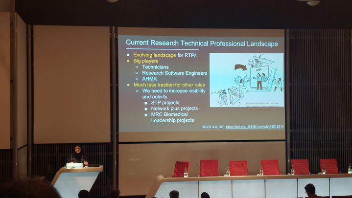 Picture of Emma Karoune from Step Up conference where she spoke about current research technical landscape