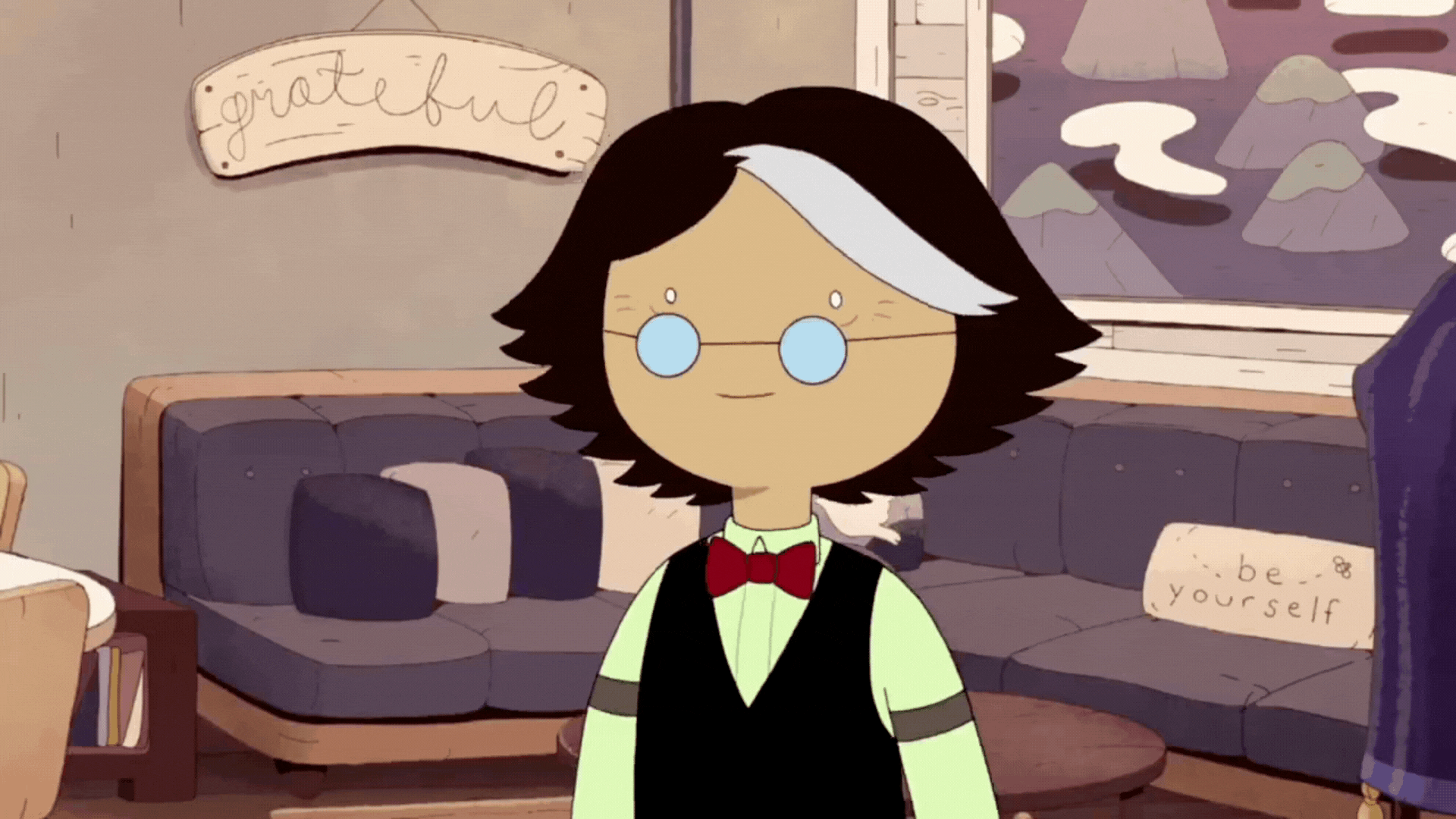 a cartoon character in his home