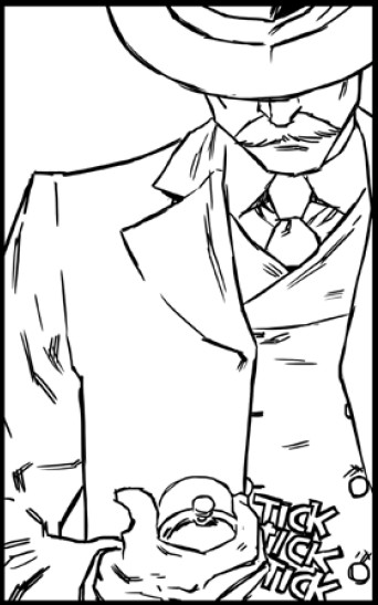 Michael Stedman, the officious conductor, looking at his pocket watch.