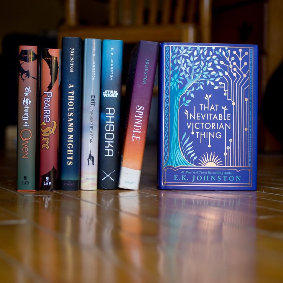 the first seven books by ek johnston, featuring That Inevitable Victorian Thing