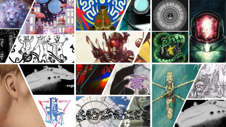 a collage of images related to the stories listed in the Short Story Rex Year Two in Review post