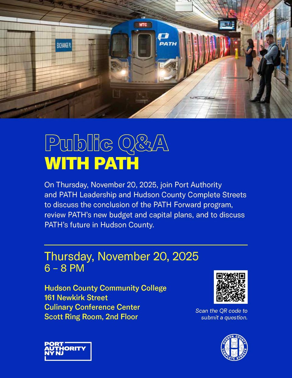 A flyer detailing an event with Port Authority on 11/20