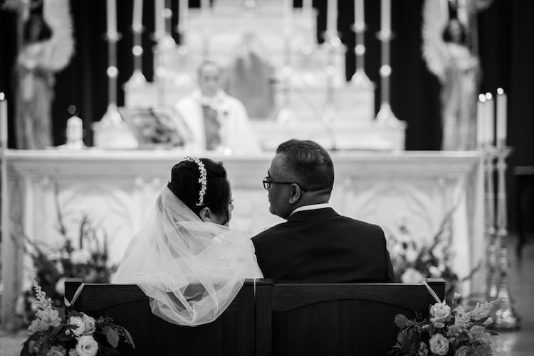 Nadia and I sitting in front of the altar at St Joseph's Church
