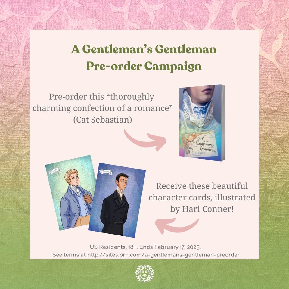 A preorder graphic that says preorder the book and receive character cards illustrated by Hari Conner! US residents, 18 plus. Ends February 17, 2025. See terms at the link.