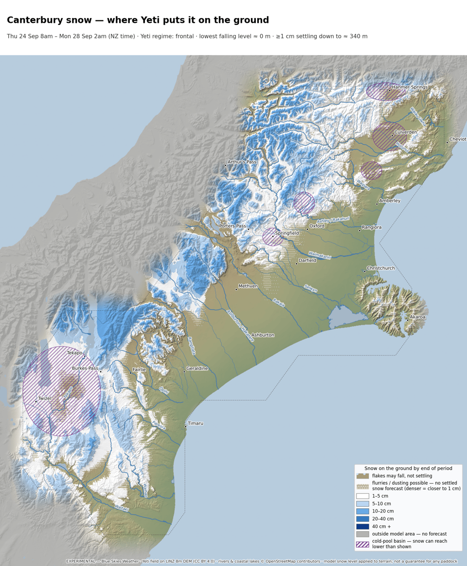 Canterbury Snow Forecast — to Sun afternoon