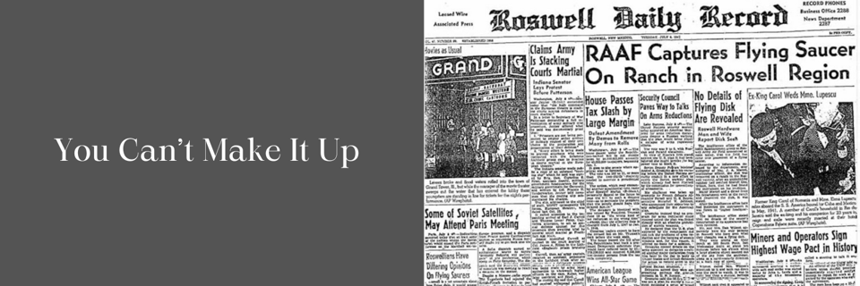 Front page of Roswell Newspaper story about alien landing