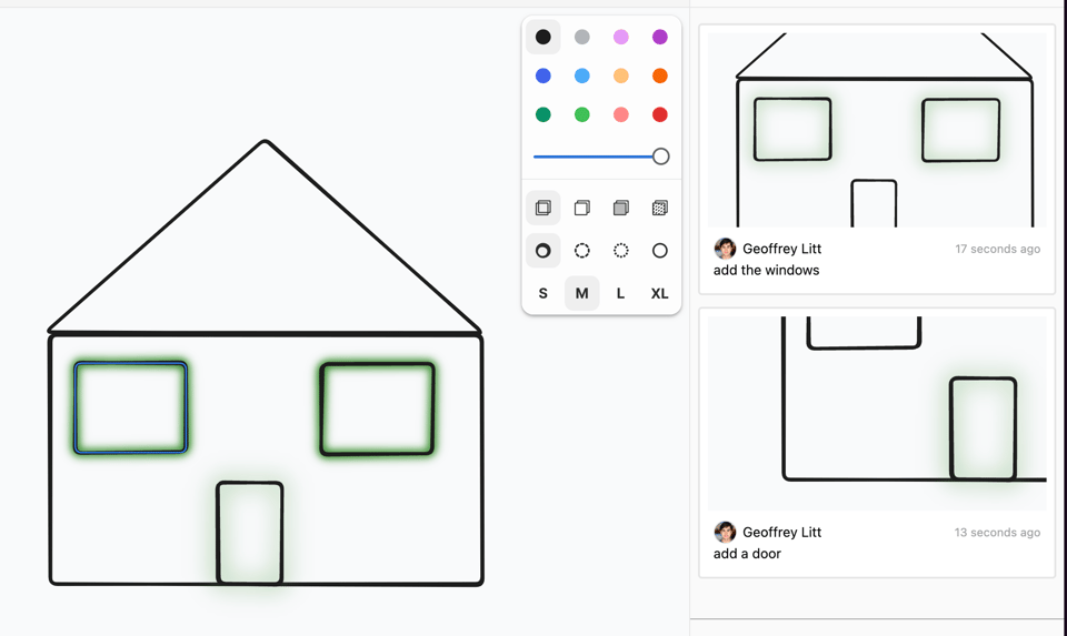Visualizing an edit diff on a TLDraw drawing canvas