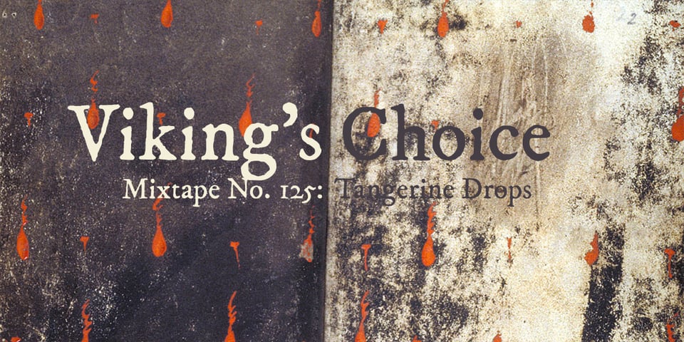 Splotches of blood on a distressed book canvas.