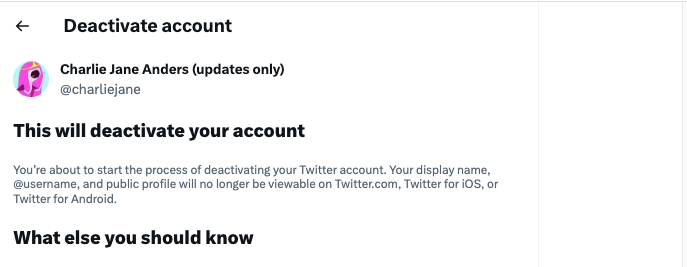 The account deletion page from Twitter!