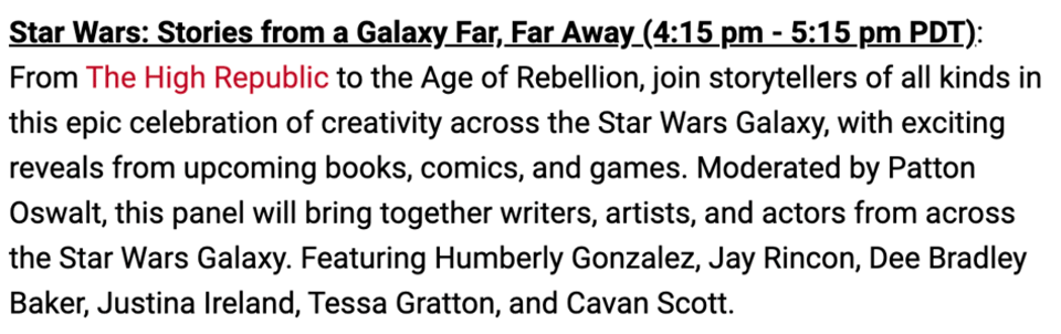 description of 2024 star wars comic con panel