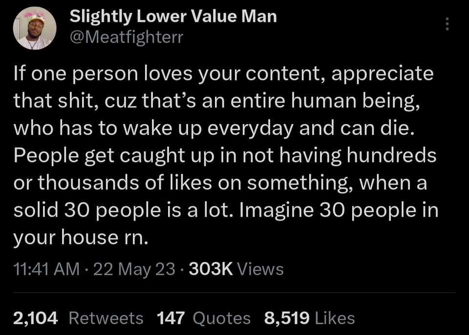 This is an image of a twitter post about loving content.