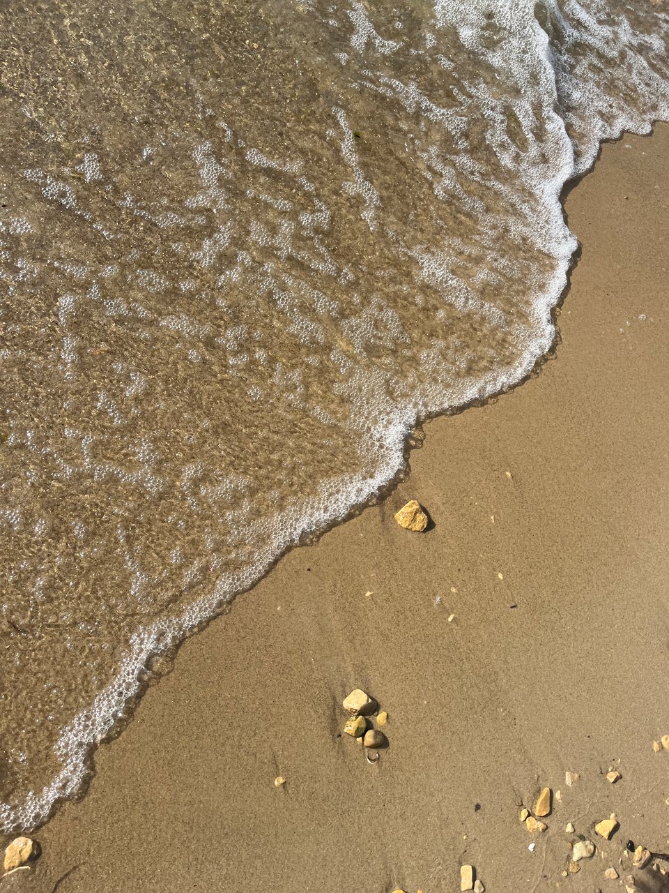 lake water foaming along the sand
