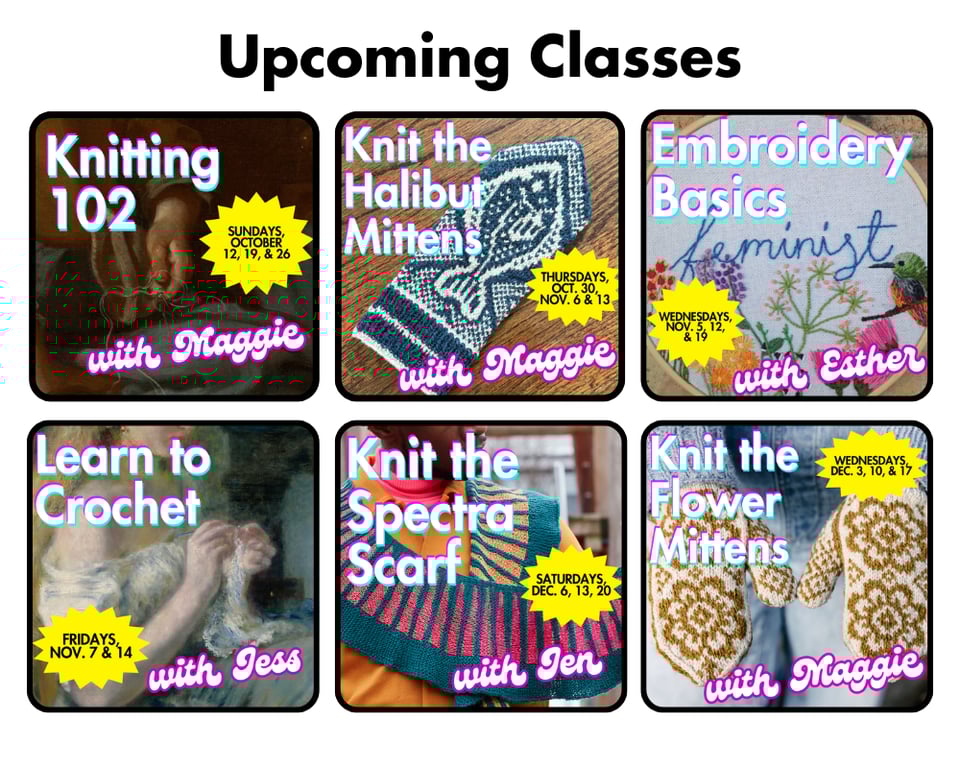 six new classes at the dropped stitch