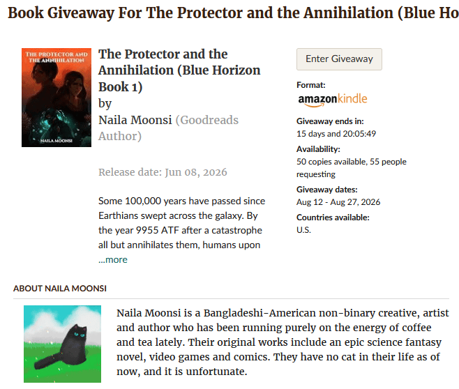 THE PROTECTOR AND THE ANNIHILATION GOODREADS GIVEAWAY + NEW WIPs, to query.