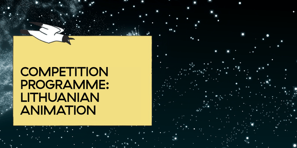 BLON Lithuanian Animation Competition banner featuring a star-filled night sky and an illustrated flying seagull.