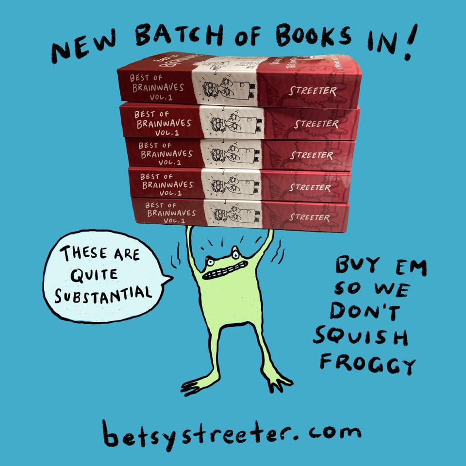 Illustration of a cartoon frog holding up a heavy stack of books