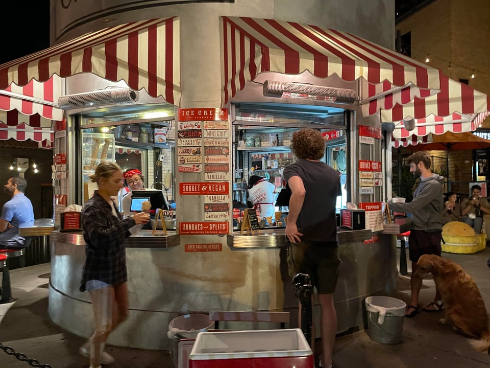 A group of people allegedly ordering ice cream.