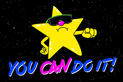 A star with sunglasses giving a thumbs up with the a message that reads 'You can do it!'