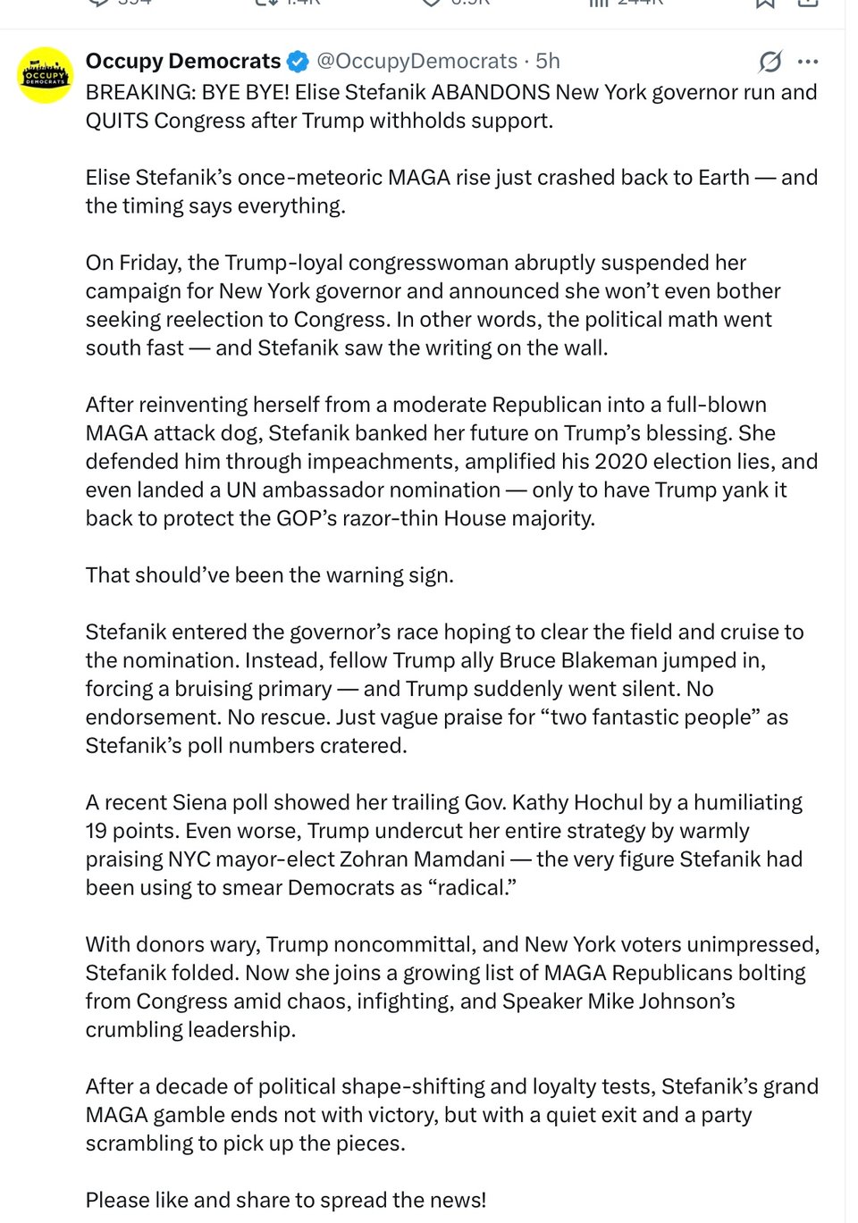 Elise Stefanik drops out.