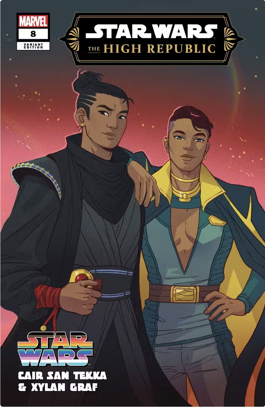 Marvel Star Wars Pride Variant cover featuring Cair San Tekka and Xylan Graf