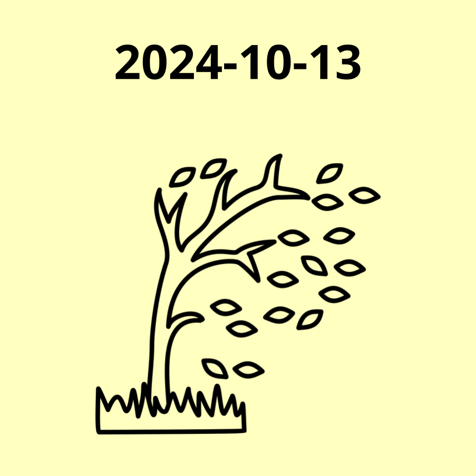Icon of trees being blown off a tree. Heading reads 2024-10-13