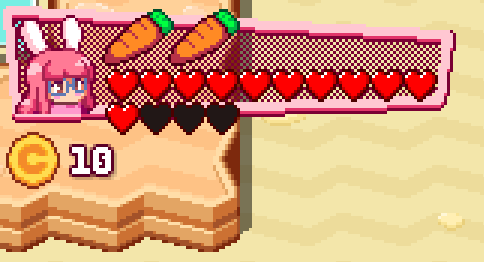 HUD screenshot with no lives counter and lots of small hearts