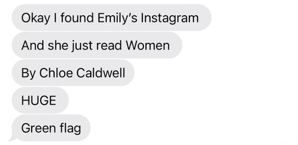 texts confirming that reading Women by Chloé Cladwell is a green flag