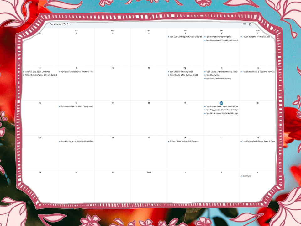 a screenshot of the CGI google calendar, showing events happening in December