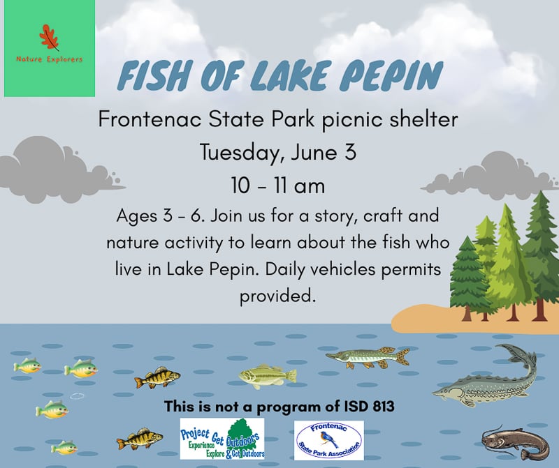 Tuesday, June 3, 10-11 a.m.: Nature Explorers class on fish for preschoolers. Join instructor Sara Holger of Project Get Outdoors and FSPA volunteers for a merry hour of fun and learning at and outside the main picnic shelter. Children must be accompanied by an adult.