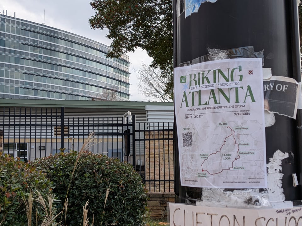 A flyer for our charity bike ride outside the CDC Headquarters in Atlanta