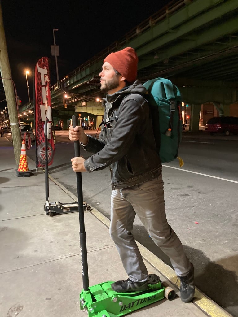 Me pretending a truck jack is a scooter