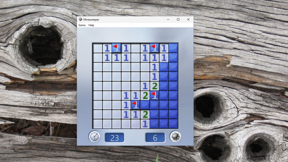 A screenshot of Minesweeper, in all its retro glory, running on Windows 11.