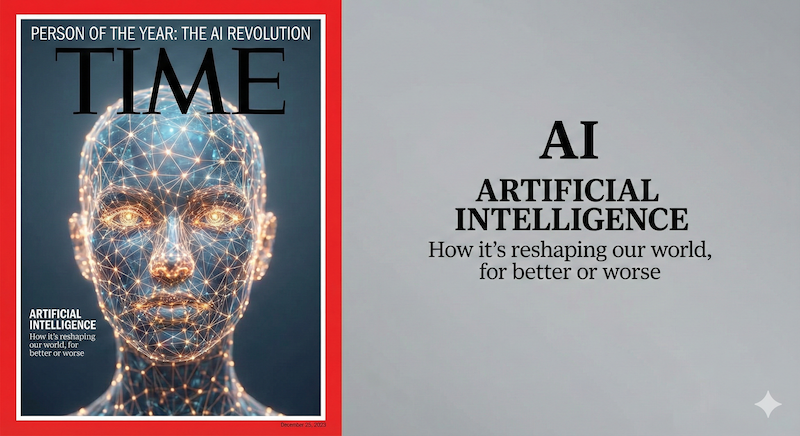 A fake Time Magazine cover showing AI as person of the year.