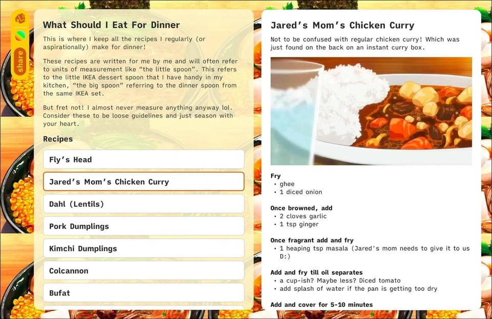 A preview of what a Leaflet doc might look like — in this case, Celine’s recipe collection!