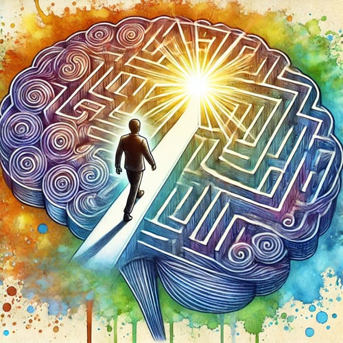 Brain and a person walking inside