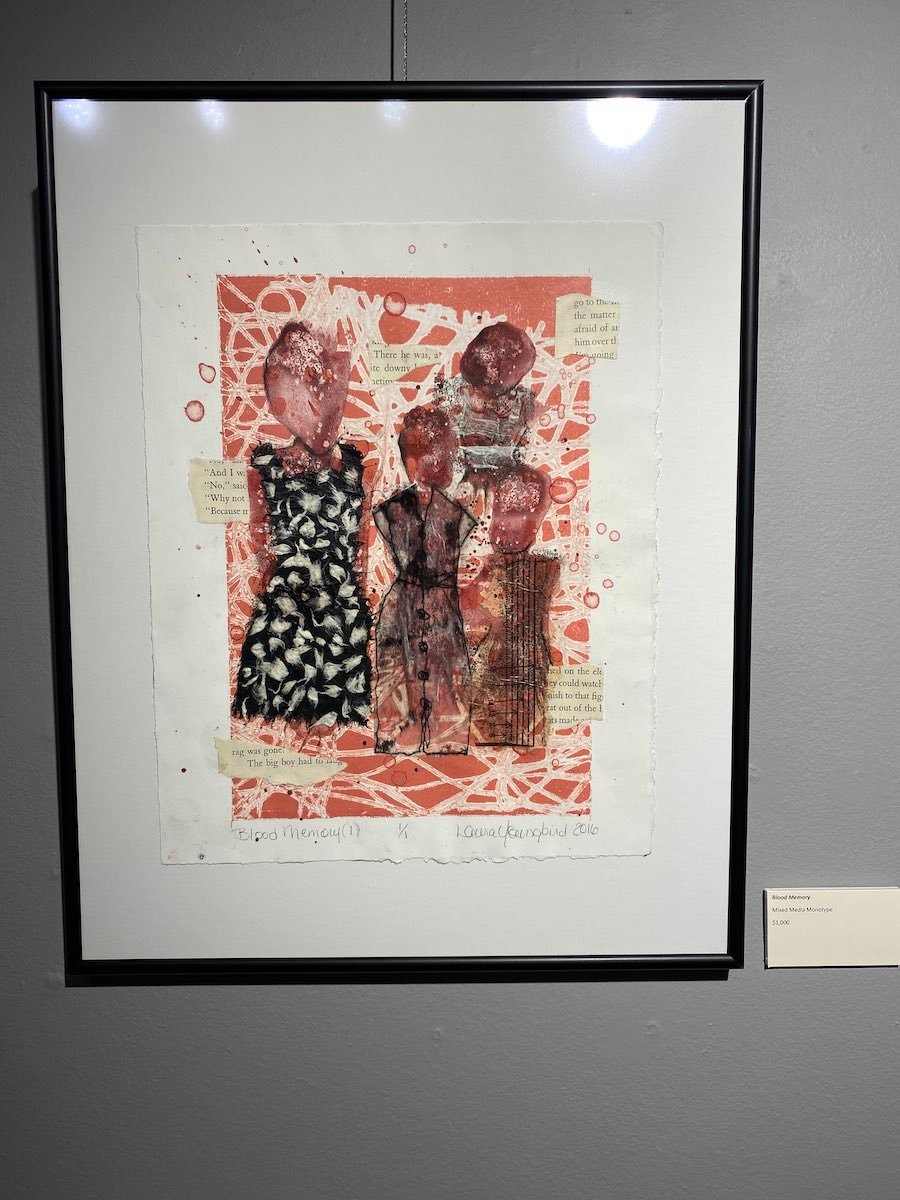 four female figures on a red background art by Laura Youngbird