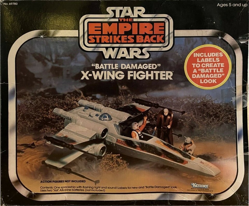 image of a box for the star wars empire strikes back battle damaged x wing vehicle
