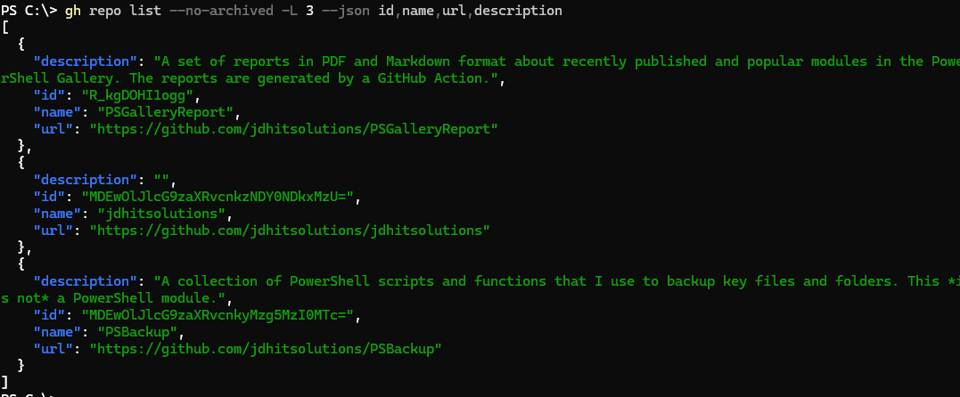 Raw JSON output