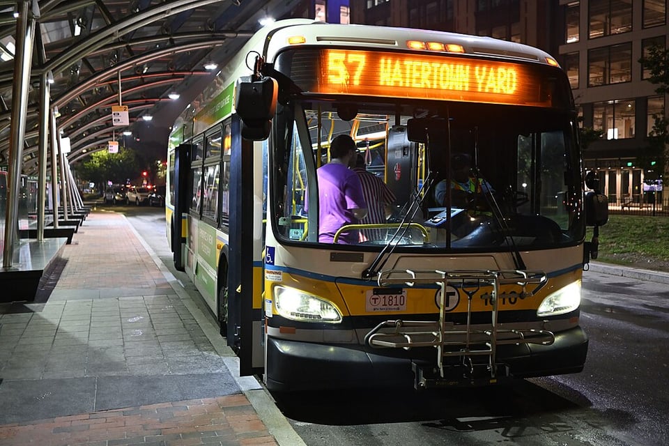 An MBTA route 57 bus at Kenmore station