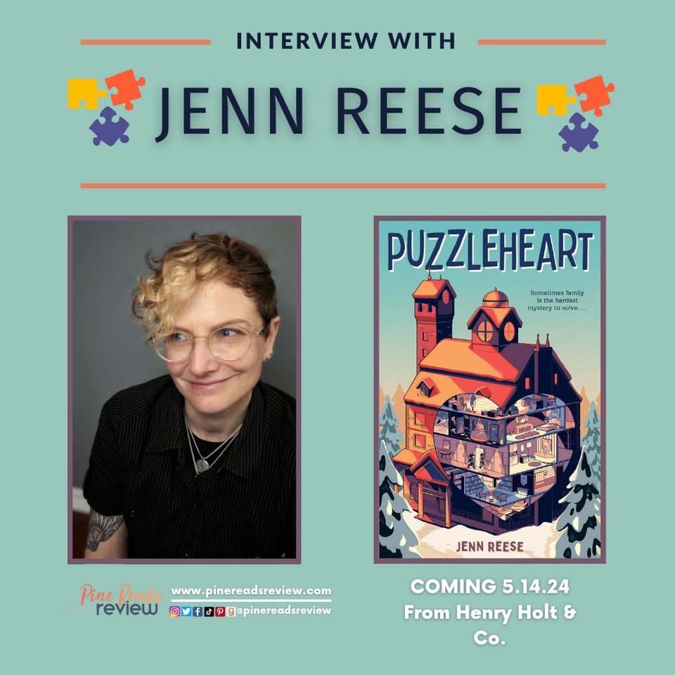 A graphic with a picture of my face and a cover of my book with the words "Interview with Jenn Reese."