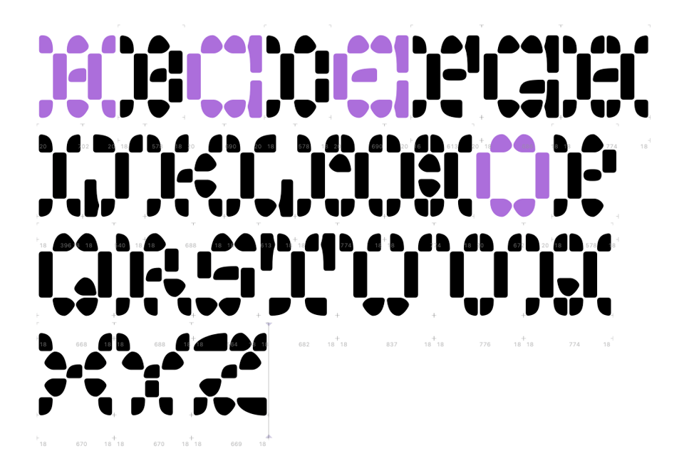 Blocky, modular typeface